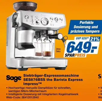 Expert Sage siebträger-espressomaschine ses876bss the barista express impress Angebot
