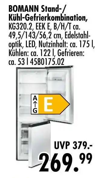 Möbel Boss Bomann stand-/kühl-gefrierkombination Angebot