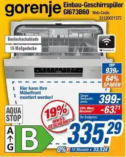 Expert Gorenje einbau-geschirrspüler gi673b60 Angebot