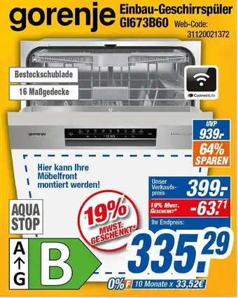Expert Gorenje einbau-geschirrspüler gi673b60 Angebot