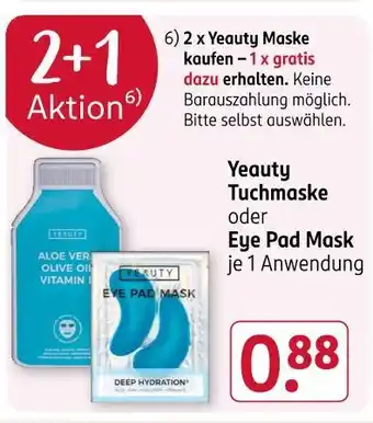 Rossmann Yeauty tuchmaske oder eye pad mask Angebot