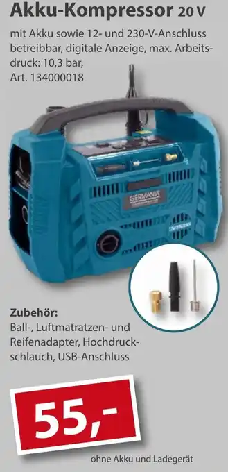 Sonderpreis Baumarkt GERMANIA Akku-Kompressor 20 V Angebot