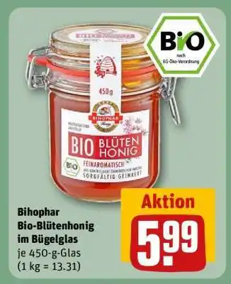 REWE Bihophar Bio-Blütenhonig im Bügelglas Angebot