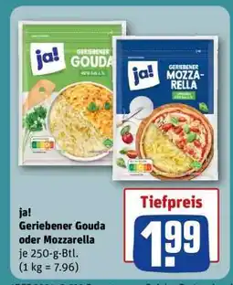 REWE ja! Geriebener Gouda oder Mozzarella Angebot