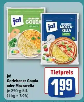 REWE ja! Geriebener Gouda oder Mozzarella Angebot