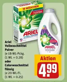 REWE Ariel Vollwaschmittel Pulver oder Colorwaschmittel flüssig Angebot