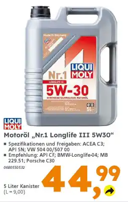 Globus Baumarkt LIQUI MOLY Motoröl,,Nr.1 Longlife III 5W30" Angebot
