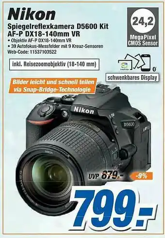 Expert Nikon Spiegelreflexkamera D5600 Kit Af-p Dx18-140mm Vr Angebot