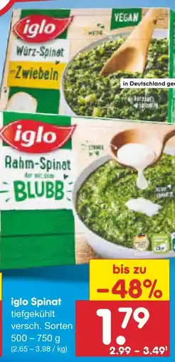 Netto Marken-Discount Iglo Rahm-Spinat mit dem Blubb Angebot