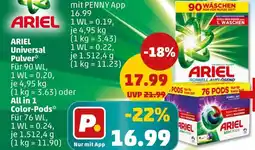 PENNY Ariel universal pulver oder all in 1 color-pods Angebot