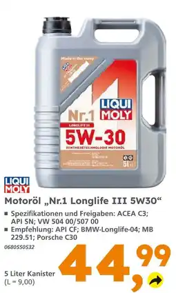 Globus Baumarkt Liqui moly motoröl nr.1 longlife iii 5w30 Angebot