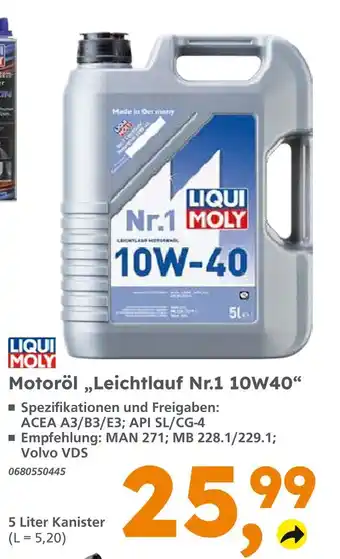 Globus Baumarkt Liqui moly motoröl leichtlauf nr.1 10w40 Angebot