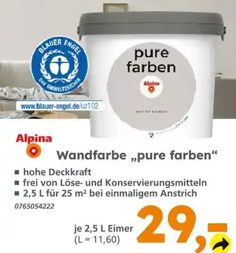 Globus Baumarkt Alpina wandfarbe „pure farben“ Angebot