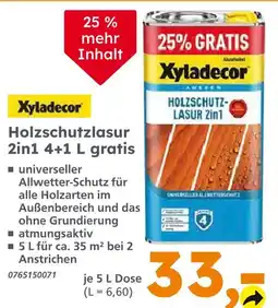 Globus Baumarkt Xyladecor holzschutzlasur 2in1 4+1 l gratis Angebot