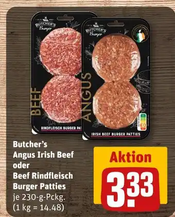 REWE Butcher's burger angus irish beef burger patties Angebot