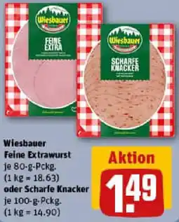 REWE Wiesbauer Feine Extrawurst oder Scharfe Knacker Angebot