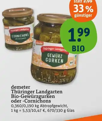 tegut Demeter thüringer landgarten bio-gewürzgurken Angebot