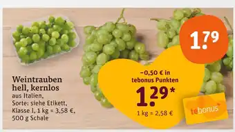 tegut Weintrauben hell, kernlos Angebot