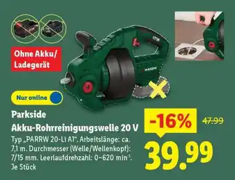 Lidl PARKSIDE Akku-Rohrreinigungswelle 20 V Angebot
