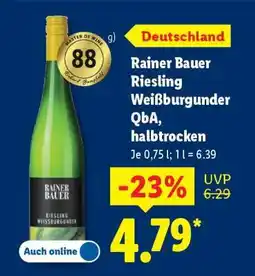 Lidl Rainer Bauer Riesling Weißburgunder QbA, halbtrocken Angebot