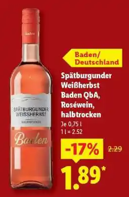 Lidl Spätburgunder Weißherbst Baden QbA, Roséwein, halbtrocken Angebot