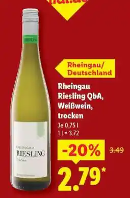 Lidl Rheingau Riesling QbA, Weißwein, trocken Angebot