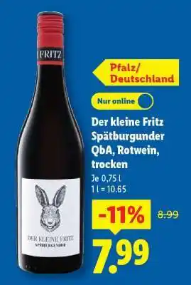 Lidl Der kleine Fritz Spätburgunder QbA, Rotwein, trocken Angebot