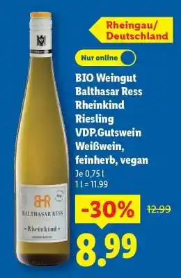 Lidl BIO Weingut Balthasar Ress „Rheinkind“ Riesling VDP.Gutswein, Weißwein, feinherb, vegan Angebot