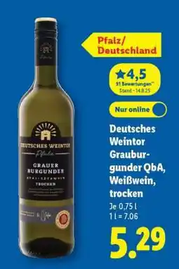 Lidl Deutsches Weintor Grauburgunder QbA, Weißwein, trocken Angebot
