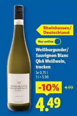Lidl Weißburgunder Sauvignon Blanc QbA, Weißwein, trocken Angebot