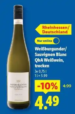 Lidl Weißburgunder Sauvignon Blanc QbA, Weißwein, trocken Angebot