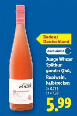 Lidl Junge Winzer Spätburgunder QbA, Roséwein, halbtrocken Angebot