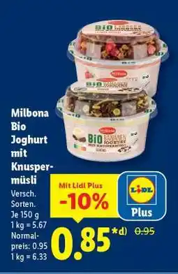 Lidl Milbona Bio Joghurt mit Knuspermüsli Angebot