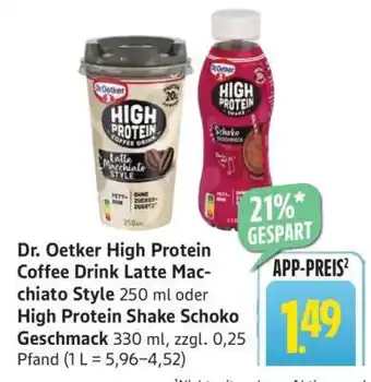 Edeka Dr. Oetker High Protein Coffee Drink Latte Macchiato Style / High Protein Shake Schoko Geschmack Angebot