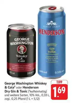 Edeka George Washington Whiskey & Cola oder Henderson Dry Gin & Tonic Angebot
