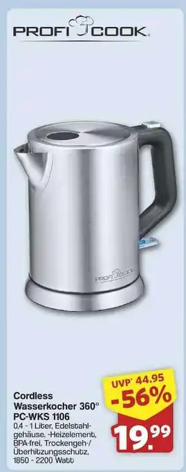 Famila Nord Ost Cordless Wasserkocher 360° PC-WKS 1106 Angebot