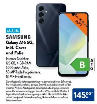 Aldi Nord Samsung Galaxy A16 5G, inkl. Cover und Folie Angebot