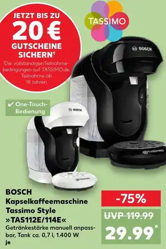 Kaufland BOSCH Kapselkaffeemaschine Tassimo Style TAS112E/114E Angebot