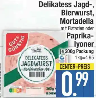 E-Center GUT&GUNSTIG gelikatess Jagd-, Bierwurst, Mortadella oder paprika Iyoner Angebot