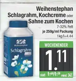 E-Center Weihenstephan Schlagrahm, Kochcreme oder Sahne zum Kochen Angebot