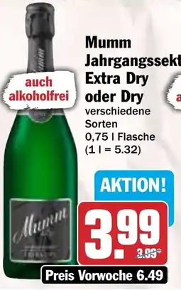 HIT Mumm Jahrgangssekt Extra Dry oder Dry Angebot