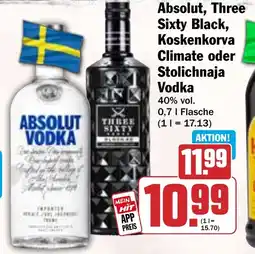 HIT Absolut, Three Sixty Black, Koskenkorva Climate oder Stolichnaja Vodka Angebot
