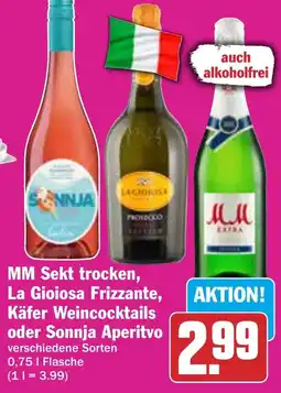 HIT MM Sekt trocken, La Gioiosa Frizzante, Käfer Weincocktails oder Sonnja Aperitvo Angebot