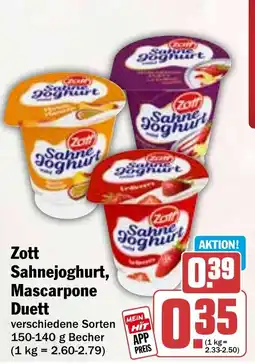 HIT Zott Sahnejoghurt, Mascarpone Duett Angebot