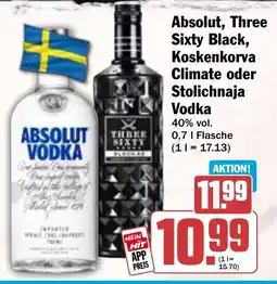 HIT Absolut, Three Sixty Black, Koskenkorva Climate oder Stolichnaja Vodka Angebot