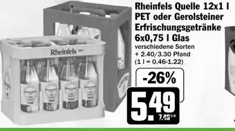 HIT Rheinfels Quelle oder Gerolsteiner Erfrischungsgetränke Glas Angebot