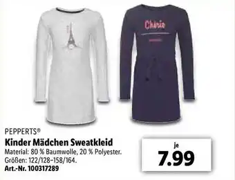 Lidl Pepperts Kinder Mädchen Sweatkleid Angebot