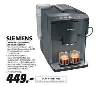 MediaMarkt Siemens tp511d09 eq500 classic kaffeevollautomat Angebot