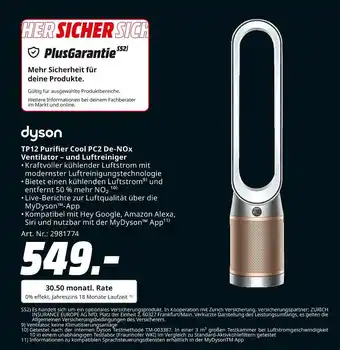 MediaMarkt Dyson tp12 purifier cool pc2 de-nox ventilator – und luftreiniger Angebot