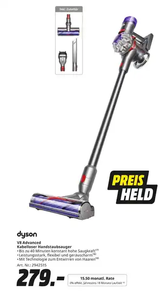 MediaMarkt Dyson v8 advanced kabelloser handstaubsauger Angebot